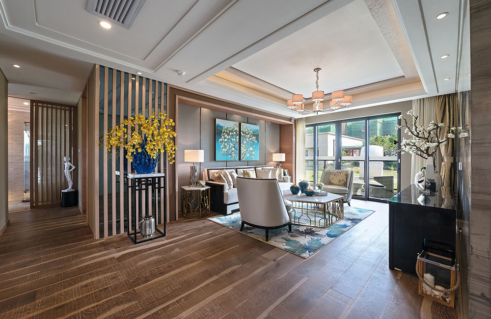 新中式风格室内装修设计效果图-恒大西江天悦平层195平米-室内装修设计客厅 新中式风格室内装修设计效果图-恒大西江天悦平层195平米-室内装修设计客厅