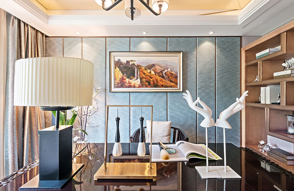 新中式风格室内装修设计效果图-恒大西江天悦平层195平米-室内装修设计书房 新中式风格室内装修设计效果图-恒大西江天悦平层195平米-室内装修设计书房