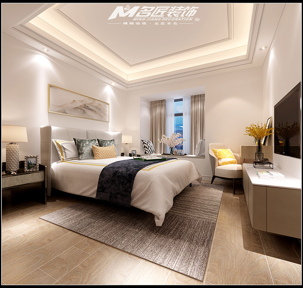 轻奢风格室内装修效果图-福临门三居115平米-卧室 轻奢风格室内装修效果图-福临门三居115平米-卧室