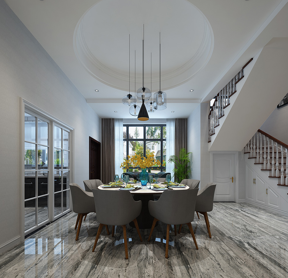装修公司现代简约风格别墅装修效果图-餐厅