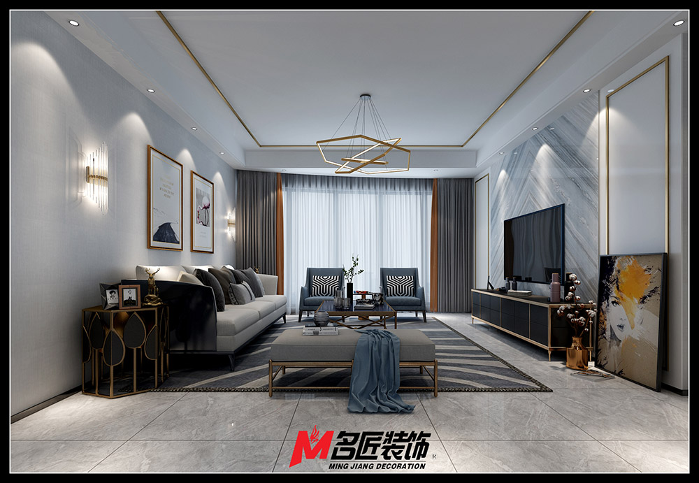 轻奢风格室内装修效果图-城市港湾三居180平米-客厅 轻奢风格室内装修效果图-城市港湾三居180平米-客厅