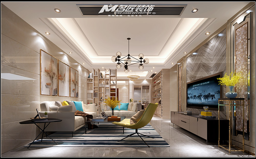 轻奢风格室内装修效果图-福临门三居115平米-客厅 轻奢风格室内装修效果图-福临门三居115平米-客厅